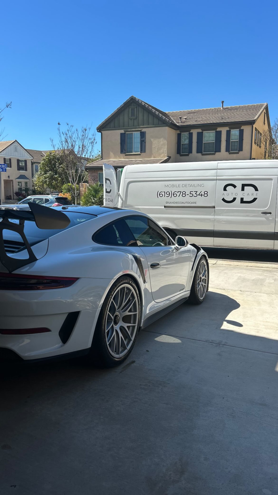 White Porsche 911 GT3 RS detailed on-site